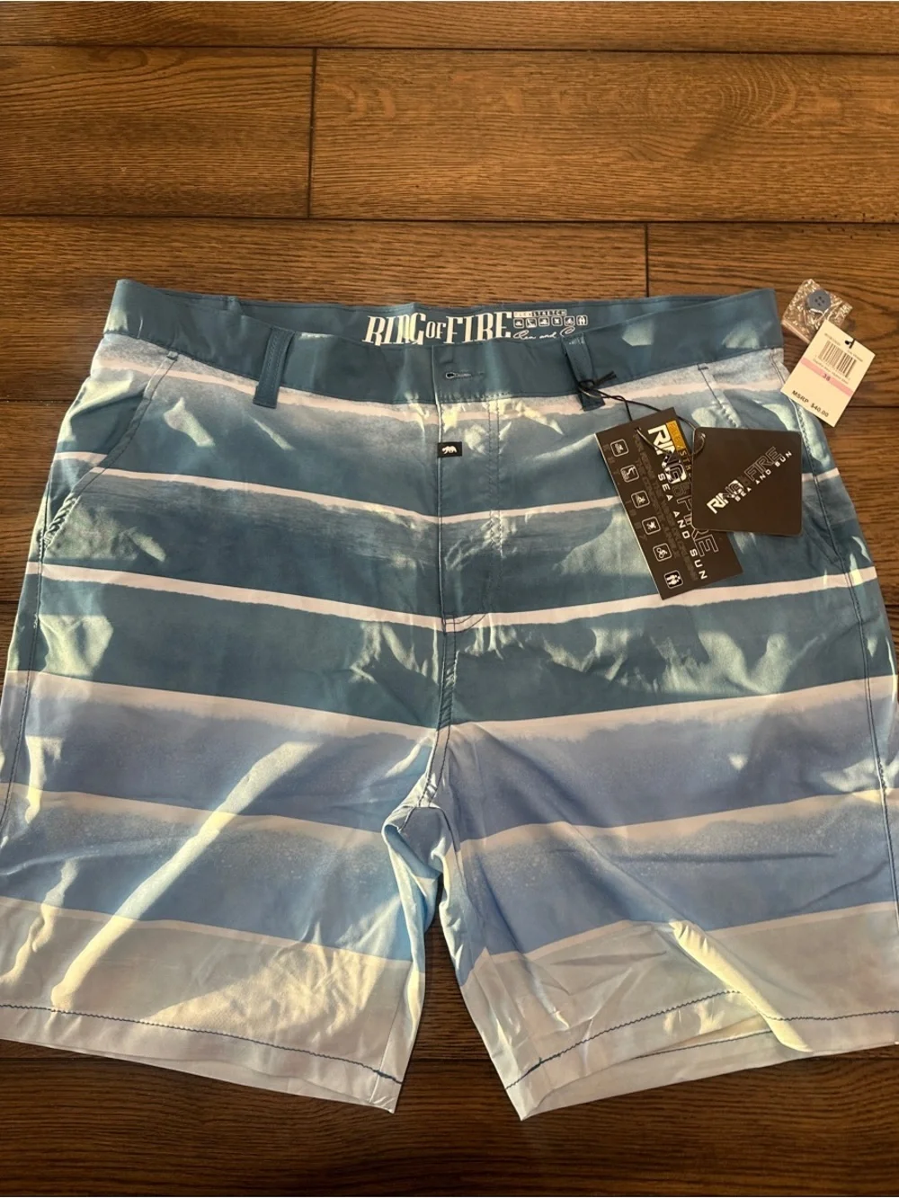 NWT-Ring of Fire Blue Gradient Striped Swim Shorts